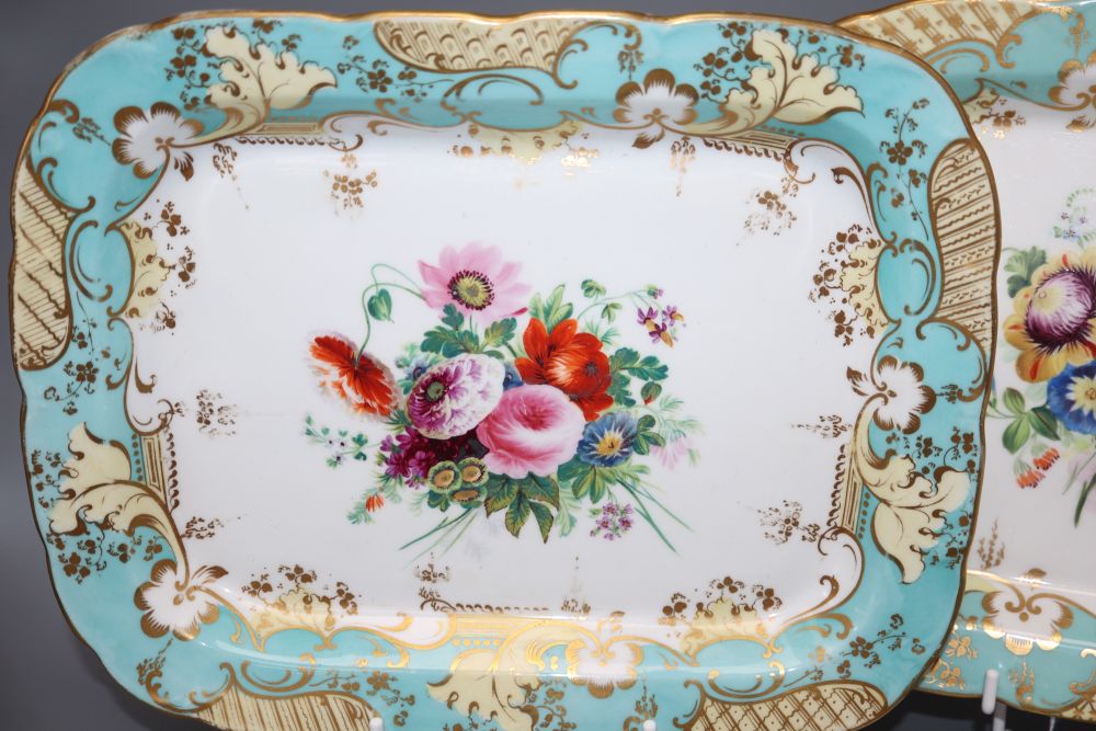 A pair of Victorian floral and gilt porcelain dishes, width 27cm